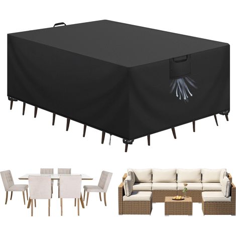 Housse Salon de Jardin Bâche Table de Jardin Tissu Oxford 420D Couverture de Protection Meubles Exterieur Imperméable, Coupe-Vent, Anti-UV Housse de Meubles en rotin, Noir, 200x160x70 cm (1/5)