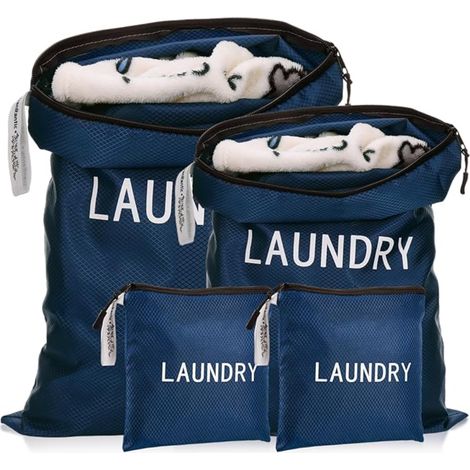 Sac Linge Sale Voyage, 3 Tailles Sac à Linge Imperméable Fermeture Éclair, Sac Nylon Pliable Vêtement Sale, Laundry Bag Voyage, Vacances, Camping(Bleu) (1/5)