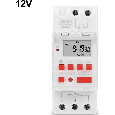Minuterie Programmable Digitale - 7 Jours 24 Heures - Montage Rail DIN - 30 A - 85-265 VCA - Affichage LCD - Batterie Intégrée - 1 Pièce (1/5)