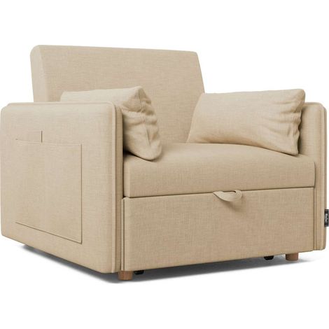 Nalui Sillón Cama Beige Nest 1 Reclinable 3 en 1 (93x100x79cm) con 2 Cojines