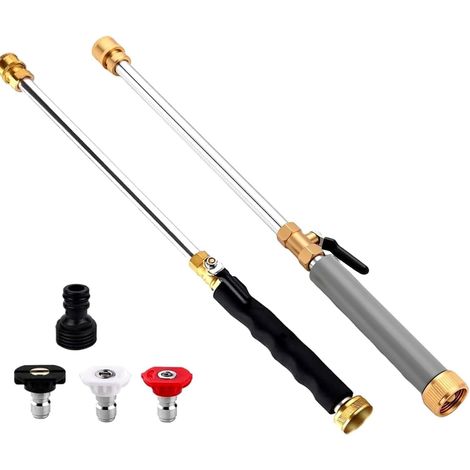 Buse jet haute pression pour tuyau d'arrosage, nettoyeur avec 3 embouts interchangeables, anti-fuite pour lavage voiture, nettoyage terrasse, pelouse, jardin et entretien extérieur (1/5)
