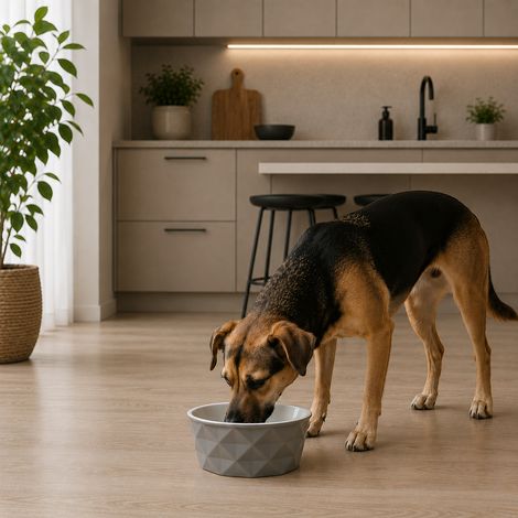 belviona Futternapf für Hunde, Keramiknapf mit rutschfestem Silikonboden, für Nassfutter, Trockenfutter & Wasser, 550 ml, dunkelgrau/hellgrau matt (1/4)