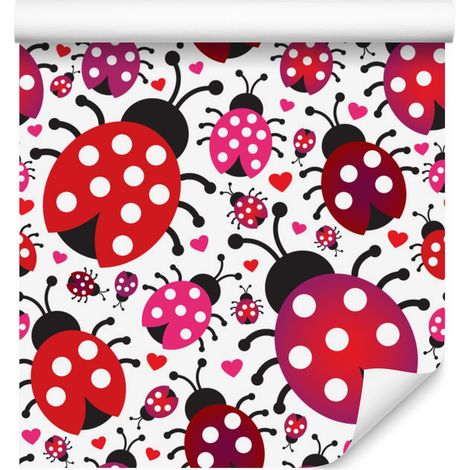 Papel pintado de mariquitas y corazones para salón y dormitorio, 50x1000 cm. (1/5)