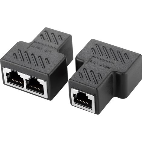 2 Pièces RJ45 Splitter Connecteurs, 1 à 2 Prise Ethernet Double Répartiteur RJ45 Doubleur Ethernet LAN Câble Extender avec Connecteur Réseau à Double Port Coupleur pour Câble Cat5/5e/6/7/8 (1/5)
