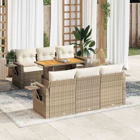 Set sofás de jardín 7 piezas y cojines ratán sintético beige vidaXL (1/5)