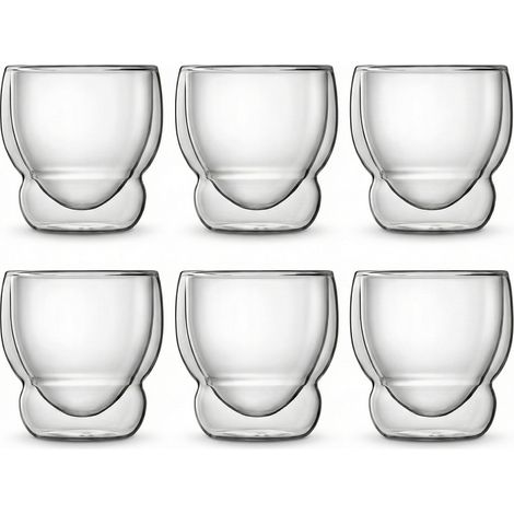 Set 6 Tazzine Espresso Termiche in Vetro Borosilicato Doppia Parete Lu-igi Bor-mioli Globo 9 cl Bicchierini Termici tazze per Caffè Espresso e Macchiato  Impilabili