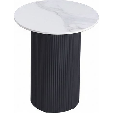 Guéridon VALMY Pieds Noirs Plateau Céramique Marbre Blanc Ø50 cm (1/5)