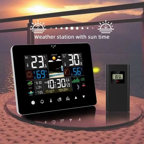 Thermomètre Intérieur Extérieur - MOOHOP - Station Météo Sans Fil - 7 Langues - Rechargeable USB - Noir (1/4)