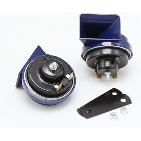 Klaxon de voiture universel 140 dB pour moto avec tonalités hautes et basses, support, haut-parleur bleu, étanche et résistant aux intempéries, 12 V pour camion, VUS, moto, voiture (1/5)