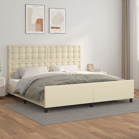Lit adulte Contemporain Cadre de lit avec tête de lit Crème 200x200 cm Similicuir 35062 (1/5)
