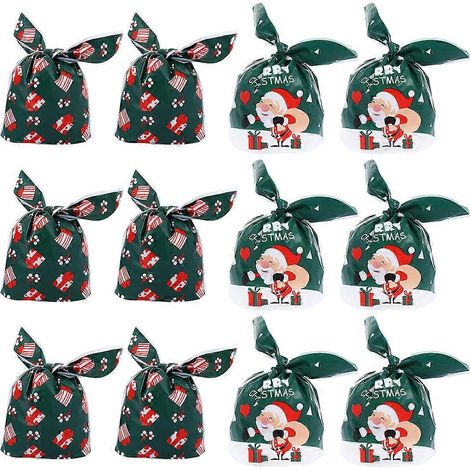 100 sachets de Noël en forme d'oreilles de lapin, avec flocons de neige et nougat, adorables sachets cadeaux-22.5x13.5x0.2cm-Green (1/3)