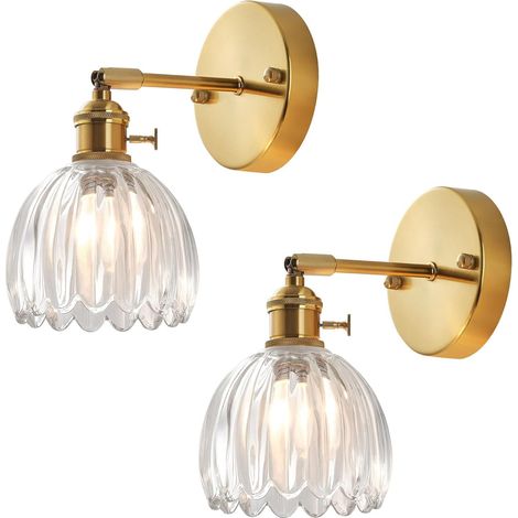 2PCS Glas Wandleuchte Vintage Retro Blume Wandlampe Lampenschirm E27 Lampe für Flur Schlafzimmer Wohnzimmer Transparent (1/5)
