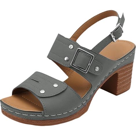 Sandalias casuales de verano para mujer, estilo retro romano, con punta abierta y tacón grueso, talla 45. (1/5)