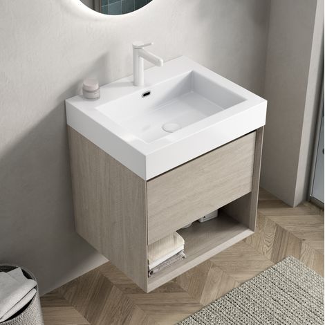 Mobile bagno sospeso 55 cm con lavabo integrato bianco DESVIAE (1/5)