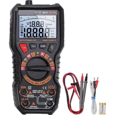 Multimetro digitale con 20.000 punti di misura, tester di tensione NCV, misura tensione AC/DC, resistenza, capacità, frequenza, temperatura e diodi. (1/5)