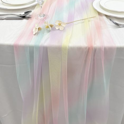 Lntyq Chemins de Table Gaze 75 x 275 cm, Chemin de Table Dégradé Arc-en-Ciel, Coloré Decoration Table pour Mariage Anniversaire Communion Vacances Fête