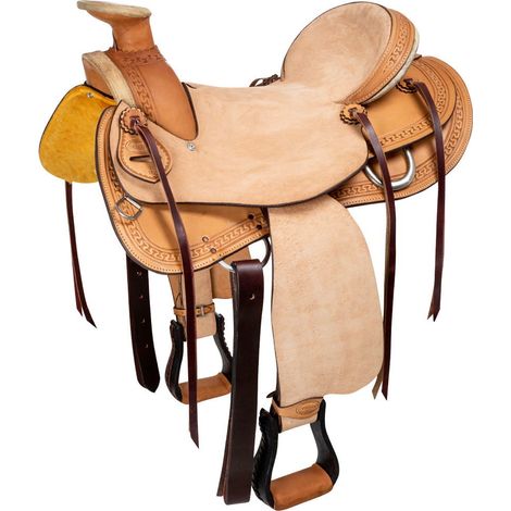 16", Naturale: Sella western Wade Waffle in pelle rovesciata con lavorazione waffle border stamp
