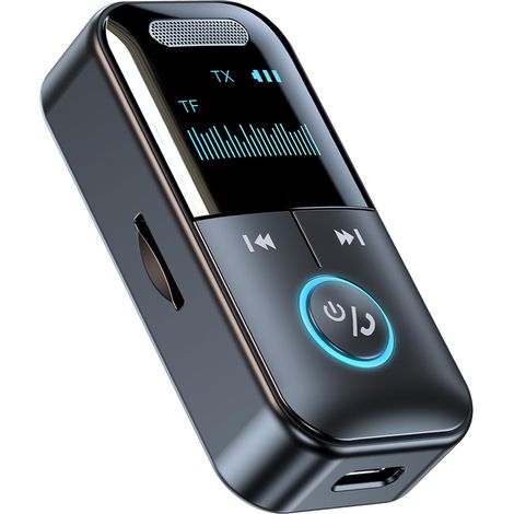 Ricevitore trasmettitore Bluetooth 5.4 2 in 1 Mini adattatore wireless portatile con jack AUX da 3,5 mm e display LED Adattatore audio Bluetooth per TV/PC/cuffie/autoradio Supporto scheda TF, nero