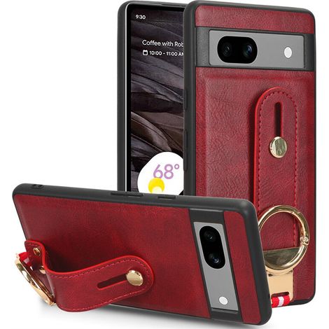 Elegante custodia protettiva in vera pelle per Google Pixel 7A con cinturino da polso regolabile, supporto e impugnatura - per Pixel 7A (1/2)