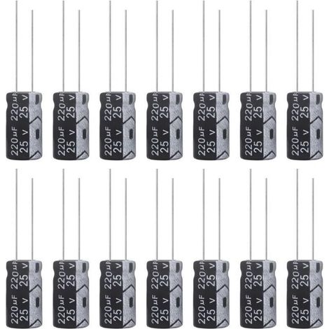 Condensateur 220uF 25V Condensateurs Électrolytiques Aluminium 6x12MM Electrolytic Capacitor 220 uF MFD 105°C (Paquet de 15 Pièces)