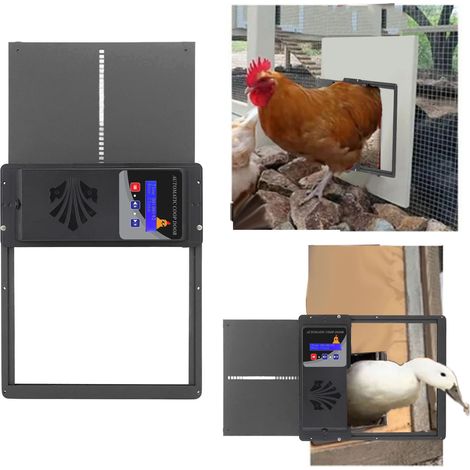 Minuteur/ouvre-porte automatique à ouverture horizontale pour poulailler en métal, alimenté par énergie solaire USB (noir) (1/5)