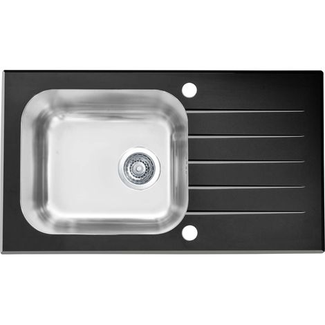 Alveus Altone - Lavello 78x44 cm, con comando dello scarico, vetro nero/acciaio inox 1114558