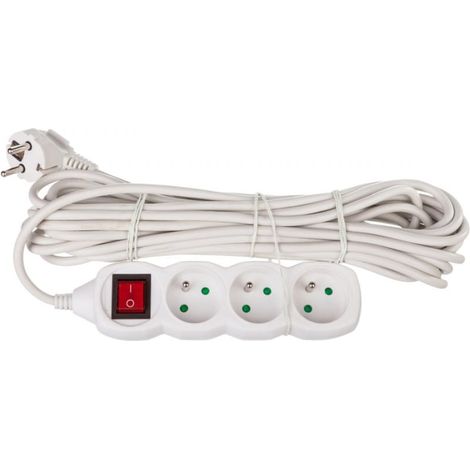 Prolunga con interruttore, 3 prese, 10 m, H05VV-F 3G1, bianca, P1310