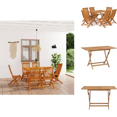 Ensemble à manger de jardin 7 pcs Bois de teck massif - Meubles De Jardin - Salon De Jardin - Set De Table - Mobilier Extérieur - Table De Jardin (1/5)