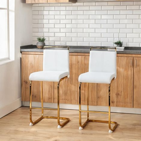 Tabourets de bar blancs et dorés en simili cuir en métal PU cuir (1/5)