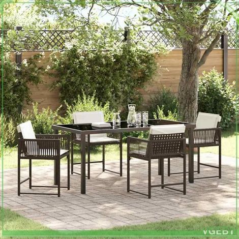 Ensemble de salle à manger pour jardin - FAFEICY - 3380755 - Polyrotin & acier - Plateau en verre - 4 places (1/5)
