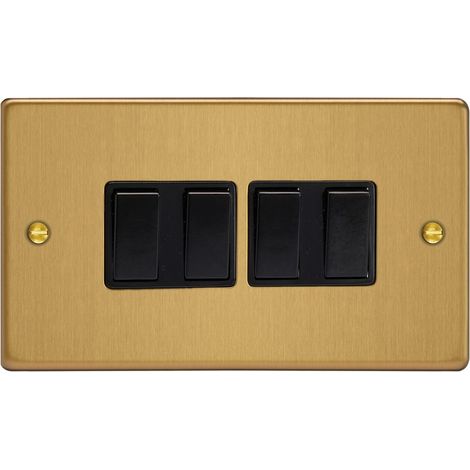 Varilight 4-Gang 10A 1- or 2-Way Rocker Switch Twin Plate Brushed Brass