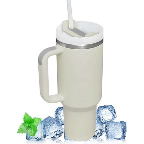 Dailygoods - Taza térmica de doble pared - Pajita/Asa - Acero inoxidable - Antifugas - Taza de viaje - Apta para el coche (1/5)