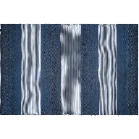 Tappeto 200 x 290 cm in Juta tessuto a mano Blu marine e Bianco - KOCHI (1/5)