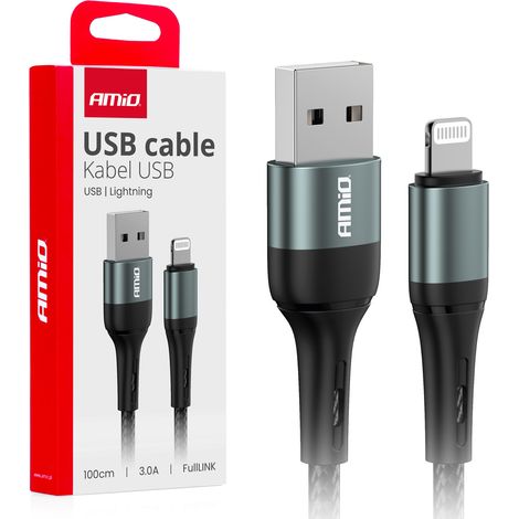USB-A - Lightning Ladekabel iPhone 3A 100cm FullLINK amio-03913 (1/3)