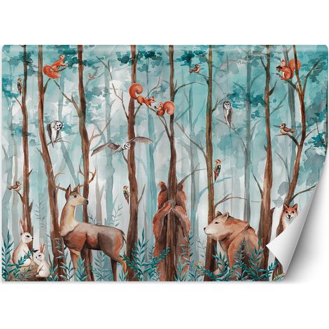 Fototapete Wald Tiere Hirsch Bär Fuchs 100x70 cm (1/5)