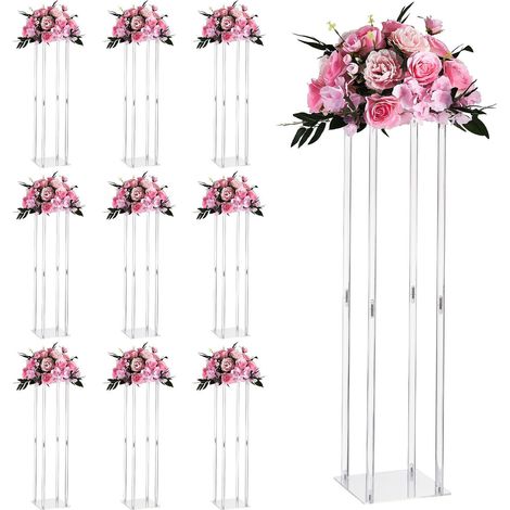 Hochzeitsblumenständer, 10er Set 80 cm Blumensäulen aus transparentem Acryl für Tischdekoration und Partys (1/5)