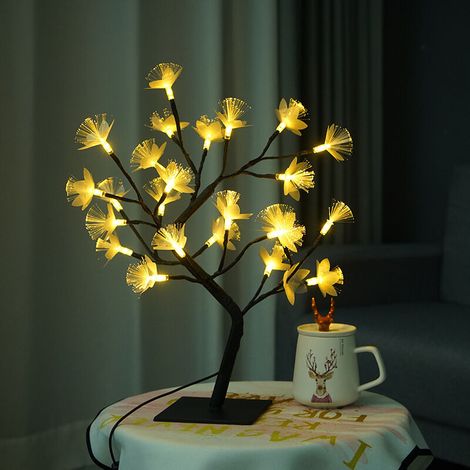 Lampe LED USB en forme d'arbre à fleurs pour la maison, décoration de chambre, veilleuse, fleur de cerisier, pêche, fibre optique, festival, vacances, mariage (fleur en fibre optique) (1/5)