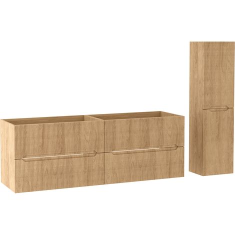 Ensemble double meuble sous vasque L.160 cm avec colonne H.130 cm effet chêne Hikora NOVO Furnidea (1/5)