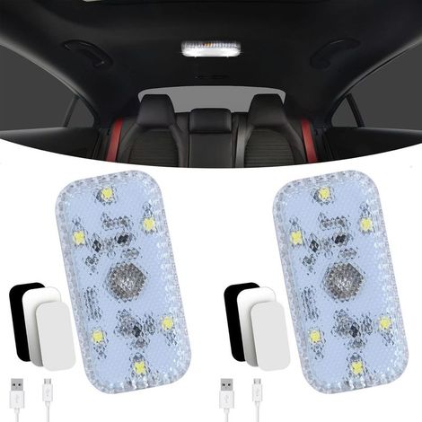 2 Pièces Éclairage Intérieur de Voiture, Monochrome Interrupteur Tactile Lampe Voiture Intérieur, LED Voiture Interieur Sans Fil avec Port USB pour Voiture Camion Van Camping-Car Bateau Remorque (1/5)