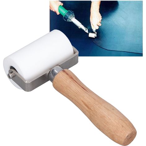 Rodillo de silicona para juntas [70 mm] [acero inoxidable 304/madera] para membranas de PVC/plástico/cubiertas – Diseño desmontable, utilizable en ambas direcciones, resistente al calor hasta 280 °C. (1/5)