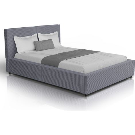 Letto imbottito Salerno  Grigio  140x200 cm  Struttura letto con design in velluto a coste, resistente e di facile manutenzione (1/2)