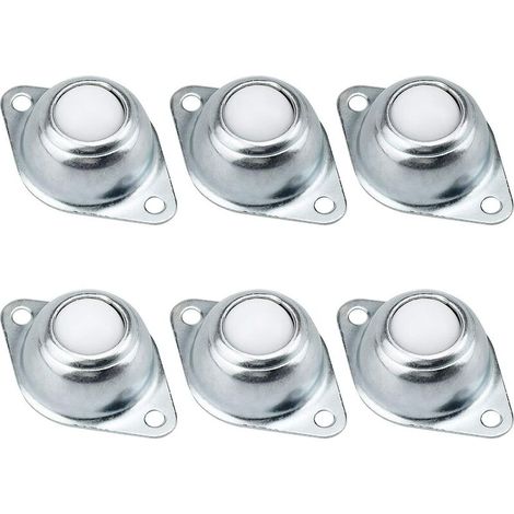 Satz mit 6 Kugelrollen, Möbelrollen, mit Befestigungslöchern am unteren Flansch, Kugellager aus verzinktem Eisen mit Nylonkugeln, Förderband-Kugellager (1/5)