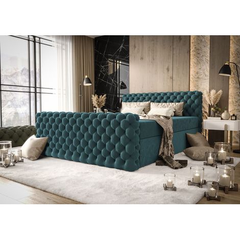 Lit Boxspring - Bleu Clair - 200x220 Cm - Matelas à ressorts ensachés - Lit - Grande Taille - The Big One Figo (1/5)