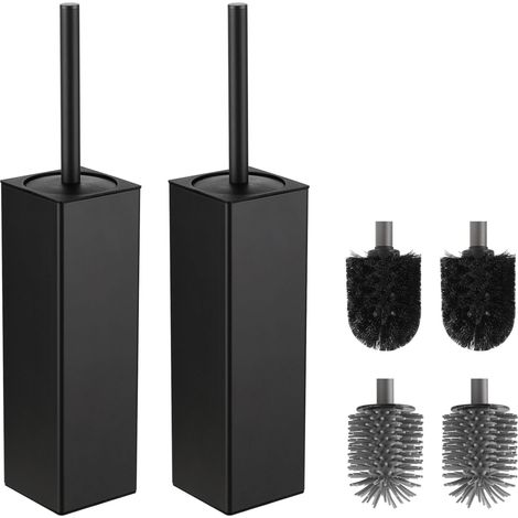Brosse WC Noir, 2 Paquets Brosse Toilettes WC Metal Incluant 4 Têtes de Brosse, Balai WC Carré Autoportant pour la Salle de Bains (1/5)