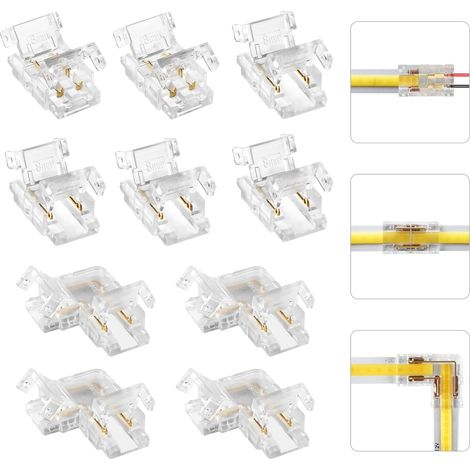 Kit de mini Connecteurs 2 Broches 8mm pour LED COB  Sans Zones Sombres, pour Connecter des Fils de LED COB 12V 24V et des Barres Lumineuses (1/5)
