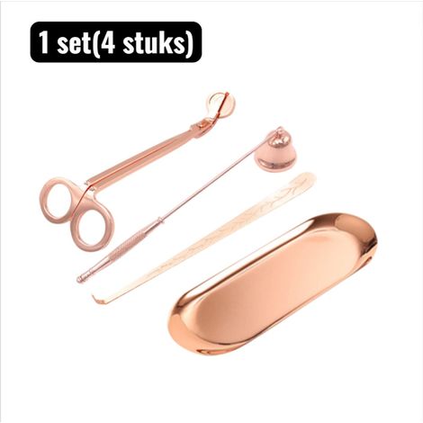 Lot de 1 ensemble de 4 éteignoirs à bougie support pour bougies chauffe plat accessoires pour bougies parfumées ciseaux à bougie crochet à mèche capuchon et plateau adapté pour bougies parfumées maiso (1/4)