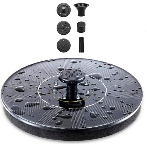 Solarbrunnenpumpe mit LED-Beleuchtung, 2,4 W, 10 V, 800 mAh Akku, 4 verschiedene Sprühdüsen für Vogeltränke, Aquarium, Teich und Gartendekoration