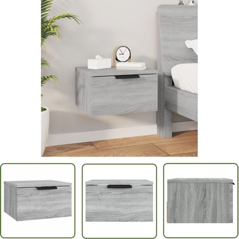 The Living Store Wand-Nachttisch Grau Sonoma 34x30x20 cm - Wand-Nachttisch - Nachttisch Grau - Wohnzimmer Dekoration - Holzwerkstoff Möbel - Regal Wandhängend (1/5)