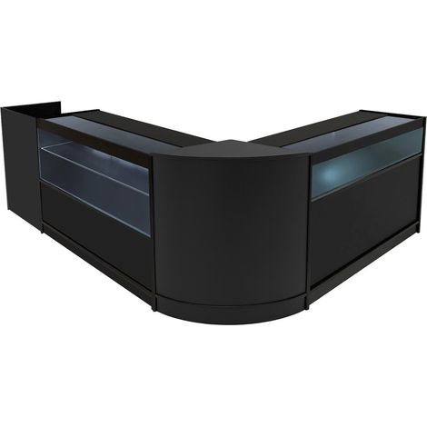 Comptoirs de Vente MDF Noir LED Blancs Intégrés Ensemble Gravity B1200, C1200, CM60, TB60 3 Étagères Portes Coulissantes Verouillables Rangement Commerciale Réception Bureau Vêtements [Clés INCLUS] (1/5)