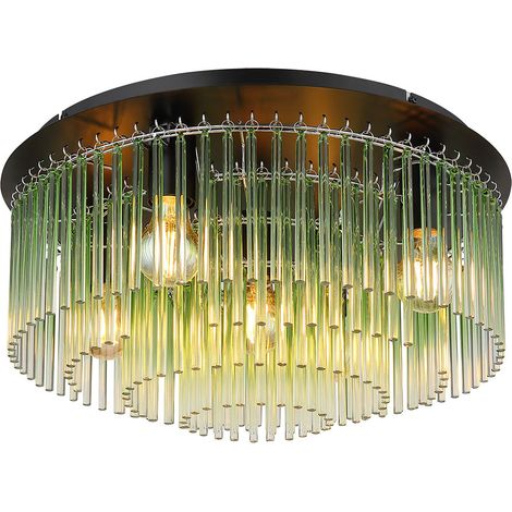 Wohnzimmerlampe Deckenleuchte Glasstäbe Metall Chrom Grün 5-Flammig Leuchte (1/5)